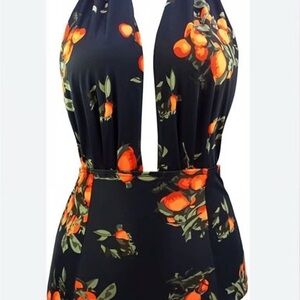 COCOSHIP Black and BOLD Orange Floral One Piece Swimsuit